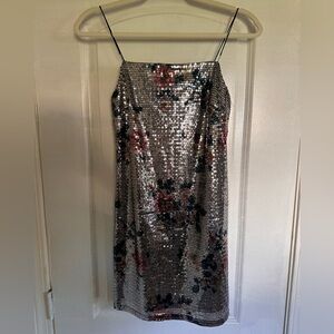Topshop Sequin Floral Dress - Silver and Pink